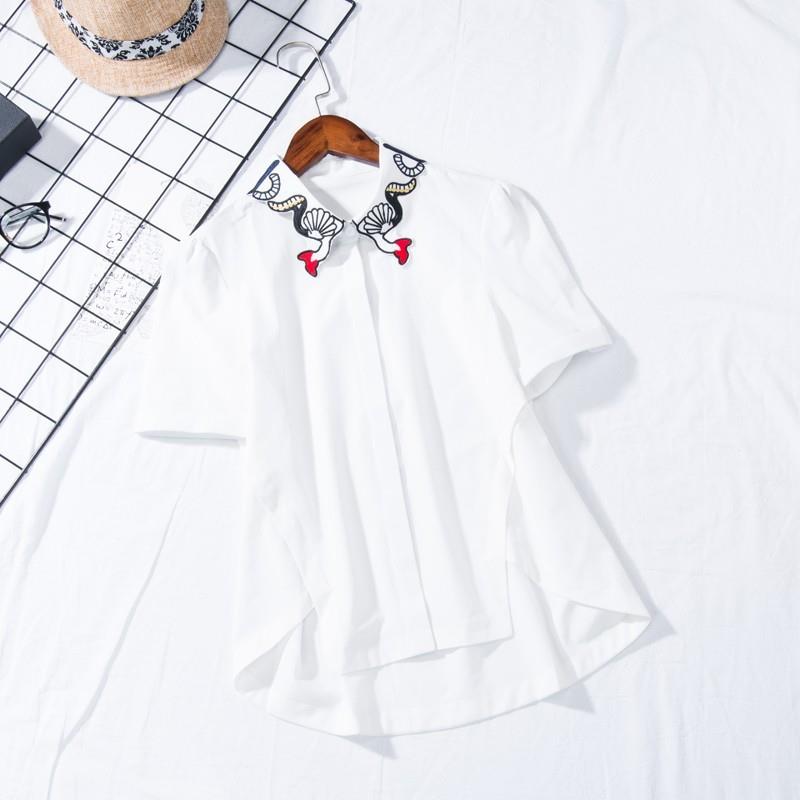 My Stuff, Vogue Asymmetrical Attractive Embroidery Short Sleeves Summer Blouse - Discount Fashion in
