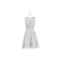 Silver Azazie Mariam - Chiffon And Charmeuse Illusion Knee Length Scoop Dress - Charming Bridesmaids