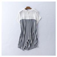 Oversized Batwing Sleeves Polo Collar Summer Stripped Chiffon Top T-shirt - Discount Fashion in been