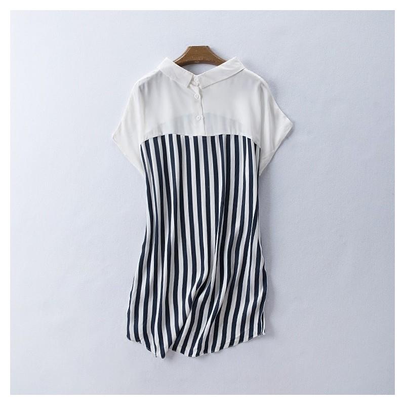 My Stuff, Oversized Batwing Sleeves Polo Collar Summer Stripped Chiffon Top T-shirt - Discount Fashi