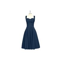 Dark_navy Azazie Amber - Back Zip Satin Sweetheart Knee Length Dress - Simple Bridesmaid Dresses & E