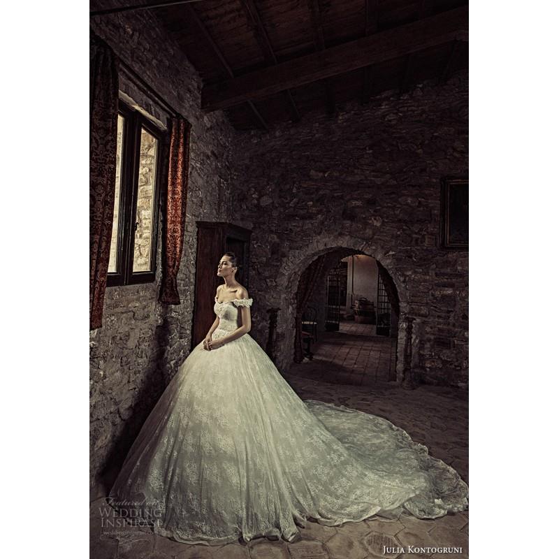 My Stuff, Julia Kontogruni 2017 Lace Beading Sweet Ivory Royal Train Off-the-shoulder Ball Gown Shor