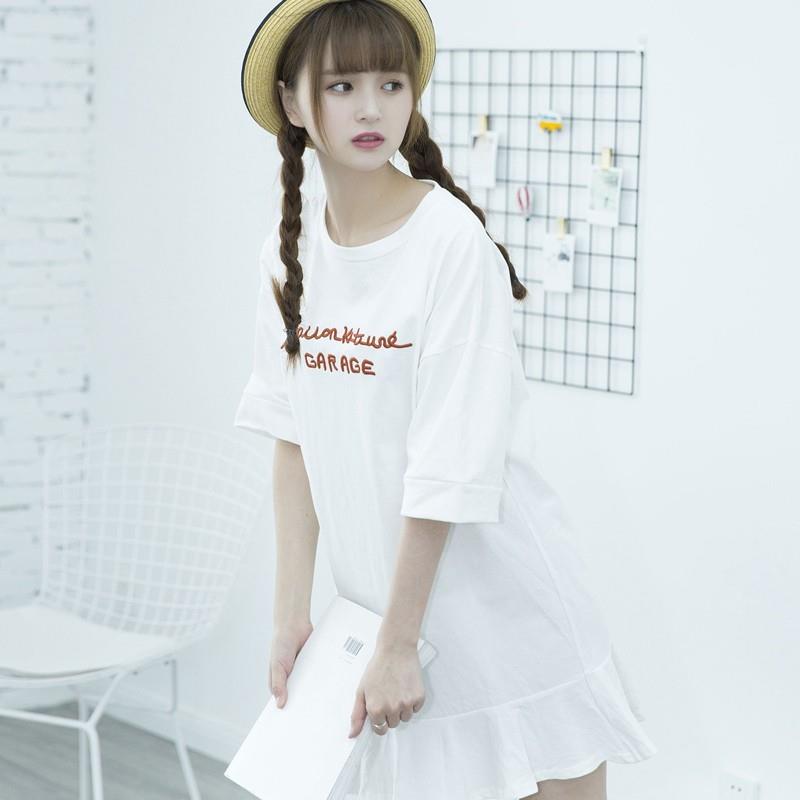 wedding, Casual Oversized Embroidery Scoop Neck Short Sleeves Alphabet Summer Dress - Lafannie Fashi