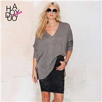 Oversized Sexy Simple Split Low Cut Long Sleeves Sweater - Bonny YZOZO Boutique Store