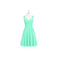 Turquoise Azazie Angie - Corset Chiffon Knee Length V Neck Dress - Simple Bridesmaid Dresses & Easy