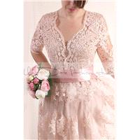 Plus Size Lace short/ blush pink wedding party / lace dress with sleeves Bridal Gown - Hand-made Bea