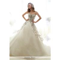 Sophia Tolli Y11709 Emeline - Ball Gown Strapless Natural Floor Chapel Organza Beading - Formal Brid