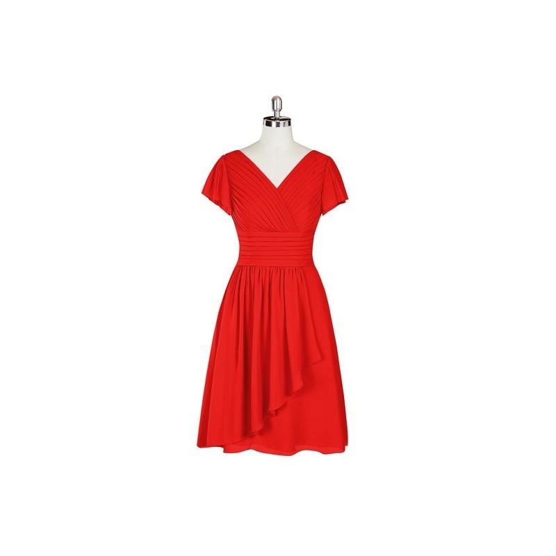 My Stuff, Red Azazie Luna - Back Zip Chiffon V Neck Knee Length Dress - Simple Bridesmaid Dresses &
