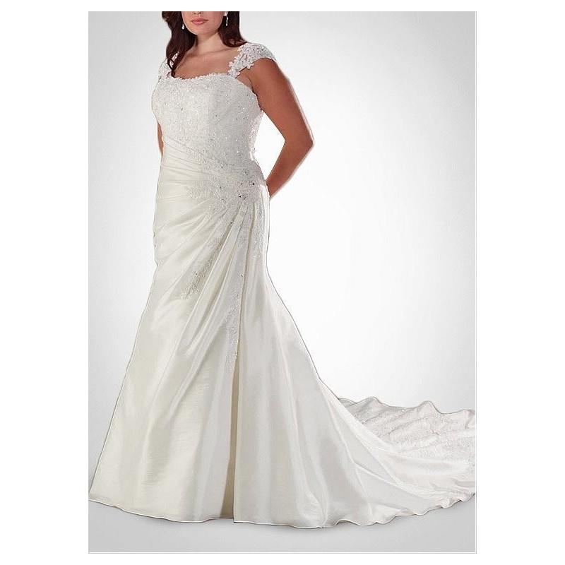 My Stuff, Fabulous Taffeta Sheath Square Neckline Plus Size Wedding Dresses With Beads And Lace Appl