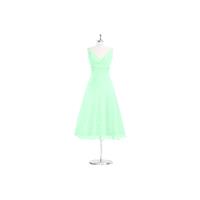 Mint_green Azazie Jayla - V Neck V Back Tea Length Chiffon Dress - Charming Bridesmaids Store