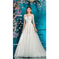 Ellis Bridal 2018 Style 12270 Illusion Chapel Train Sweet Aline 1/2 Sleeves Ivory Embroidery Tulle W