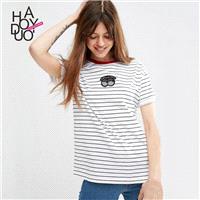 School Style Must-have Sweet Printed Summer Short Sleeves Stripped T-shirt - Bonny YZOZO Boutique St