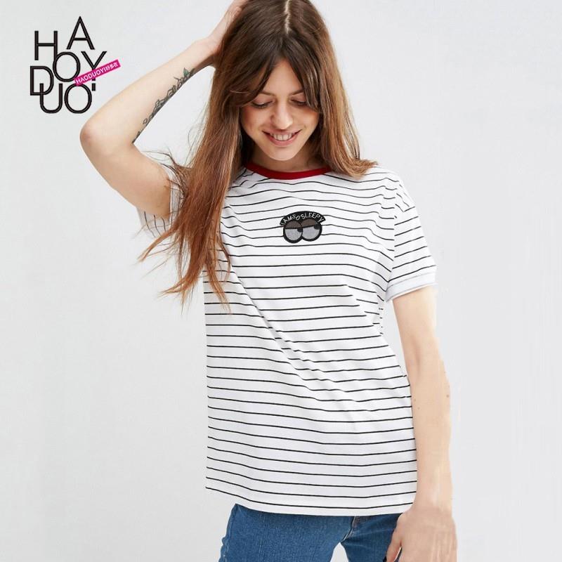 My Stuff, School Style Must-have Sweet Printed Summer Short Sleeves Stripped T-shirt - Bonny YZOZO B