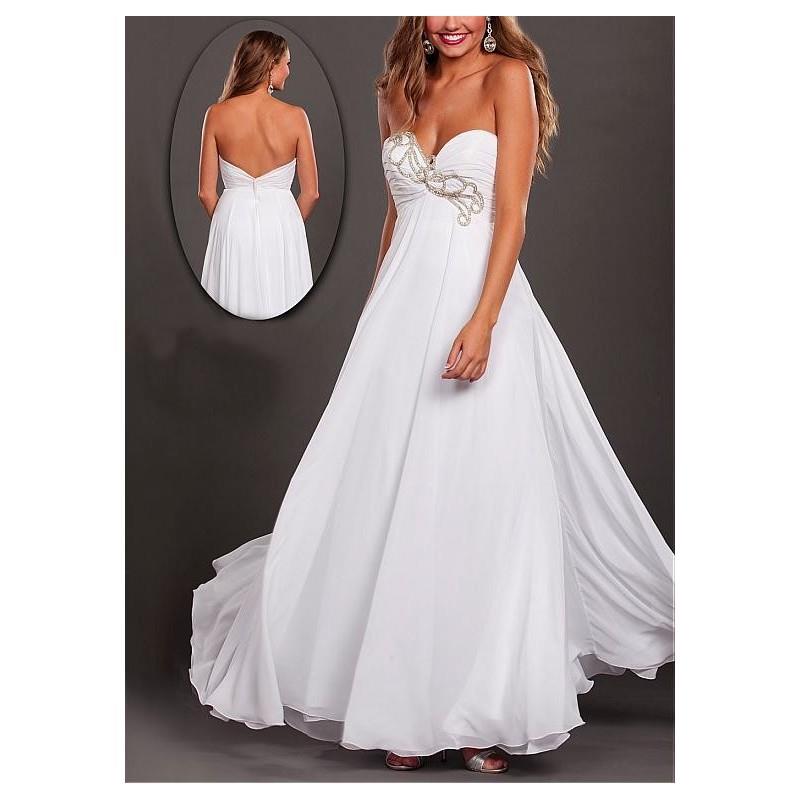 My Stuff, Graceful Chiffon A-line Strapless Sweetheart Empire Waist Embellished Floor Length White P