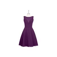 Grape Azazie Kaya - Knee Length Back Zip Boatneck Chiffon Dress - Charming Bridesmaids Store