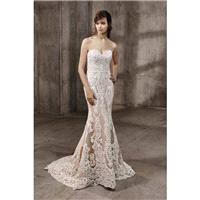 Amal by Badgley Mischka - Taupe  Ivory Lace  Tulle Removable Skirt  Low Back Floor Sweetheart  Strap