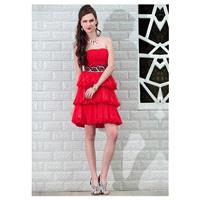 In Stock Fantastic Tencel Chiffon Strapless Neckline Short Tiered Prom Dress - overpinks.com