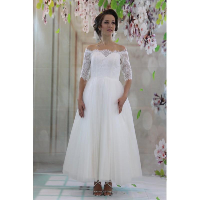 My Stuff, Little princess off-shoulder half sleeve length tulle ball gown tea length wedding dress -