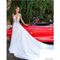 Elihav Sasson 2018 Aline Straps Sweet Sleeveless White Royal Train Rhinestone Open Back Lace Wedding