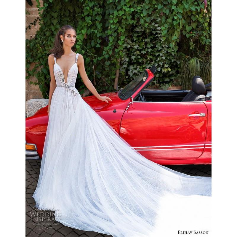 My Stuff, Elihav Sasson 2018 Aline Straps Sweet Sleeveless White Royal Train Rhinestone Open Back La