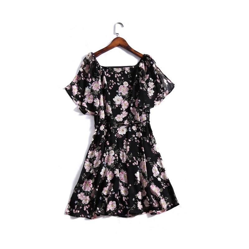 wedding, Fresh Printed Frilled Sleeves Slimming Curvy Chiffon Summer Dress - Lafannie Fashion Shop