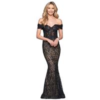 Faviana S10109 Sweep Train Lace Zipper Up Appliques Off-the-shoulder Elegant Black Fit & Flare Short