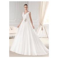 Elegant Tulle V-neck Neckline Natural Waistline A-line Wedding Dress With Beadings - overpinks.com