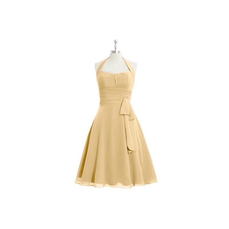 My Stuff, Gold Azazie Haley - Back Zip Knee Length Chiffon Halter Dress - Simple Bridesmaid Dresses