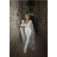 Dany Mizrachi Spring/Summer 2018 DM17/18 S/S Ivory Vogue Watteau Train V-Neck Chiffon Cap Sleeves Em