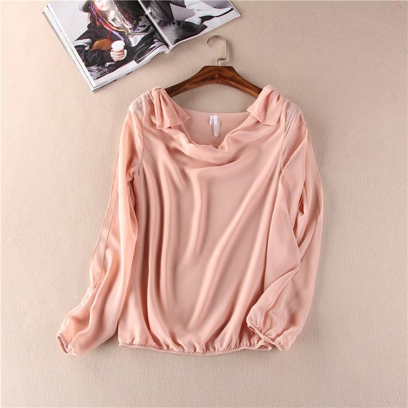 My Stuff, Bow Off-the-Shoulder One Color Long Sleeves Pile Collar Top Chiffon Top - Lafannie Fashion
