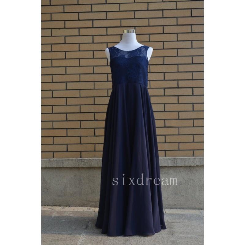 My Stuff, Lace Chiffon navy keyhole back sweetheart prom dress/bridesmaid dress - Hand-made Beautifu