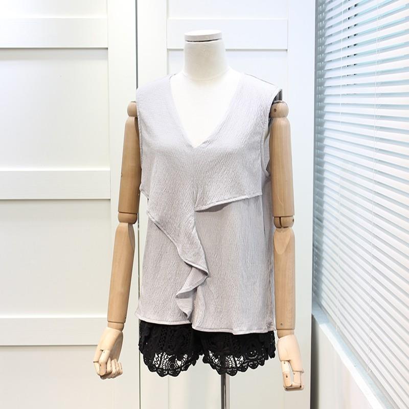 My Stuff, Asymmetrical Split Front Plus Size V-neck Sleeveless Summer T-shirt Sleeveless Top - Lafan