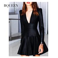 Haute Couture autumn/winter 2017 new v-neck hemline PU leather skirt dress H2371 - Bonny YZOZO Bouti