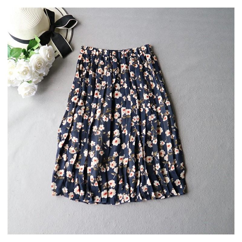 My Stuff, Vintage Printed Pleated Banded Waist Zipper Up Summer Skirt - Lafannie Fashion Shop