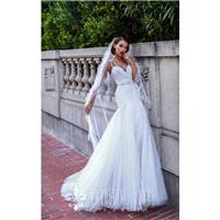 Katherine Joyce 2018 15118 Rebeca Tulle Chapel Train Trumpet Scalloped-Edge Rhinestone Sleeveless Sw