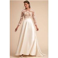 BHLDN Spring/Summer 2018 Serena Vintage Embroidery Aline Bateau Sweep Train Ivory Satin Long Sleeves