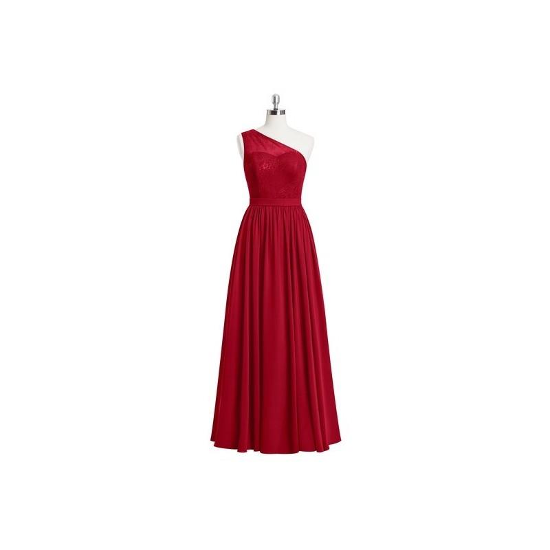 My Stuff, Burgundy Azazie Rochelle - One Shoulder Chiffon And Lace Illusion Floor Length Dress - Sim