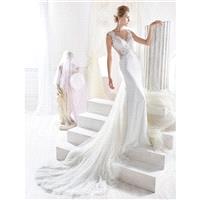 Nicole 2018 NIAB18006 Chapel Train White Elegant Sleeveless Fit & Flare V-Neck Covered Button Satin