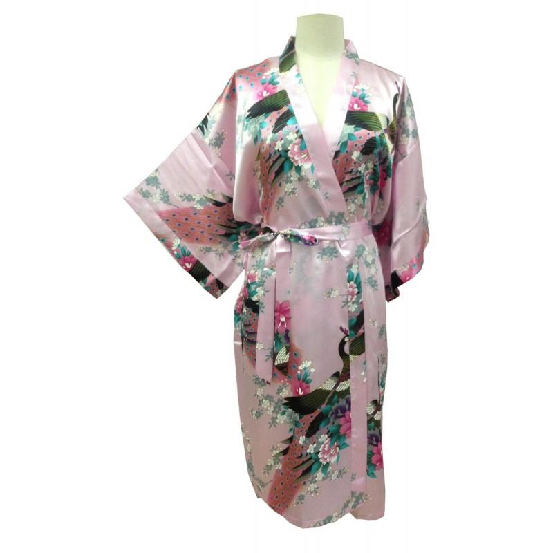 My Stuff, Sale Kimono Robes Bridesmaids Silk Satin Light Pink Colour Paint Peacock Desigh Pattern Gi