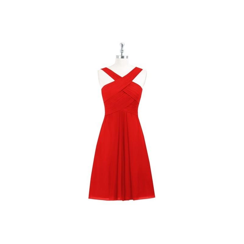 My Stuff, Red Azazie Amani - Back Zip V Neck Knee Length Chiffon Dress - Charming Bridesmaids Store