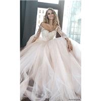 Olivia Bottega 2018 Brukli Train Royal Blush Doux Robe De Bal Manches Longues Illusion De Tulle Appl