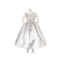 Silver Sequins Bodice w/Satin Skirt & Rhinestone Double Bow Pin Style: D3820 - Charming Wedding Part