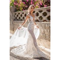 Elihav Sasson 2018 Cap Sleeves Fit & Flare Nude Beading Keyhole Back Sexy Lace Chapel Train Illusion