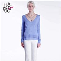Vogue Simple V-neck Side Split One Color Sweater - Bonny YZOZO Boutique Store