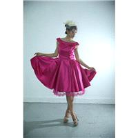 50shouse_ 50s inspired retro feel sweet fuchsia tea length wedding or bridesmaid dress with lace hem