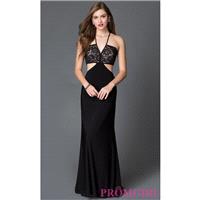 Black Morgan Prom Dress with Spaghetti Straps, Lace Bodice, and Side Cut Outs - Brand Prom Dresses|B