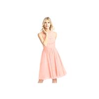 Coral Azazie Victoria - Knee Length Chiffon And Lace Scoop Illusion Dress - Simple Bridesmaid Dresse