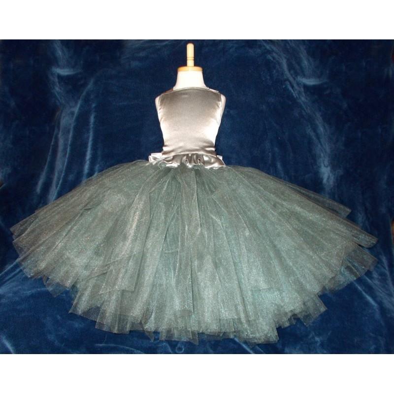 My Stuff, Shabby Chic Charcoal Gray & Silver Satin Flowergirl Tutu Dress Corset Top and Fluffy Tutu