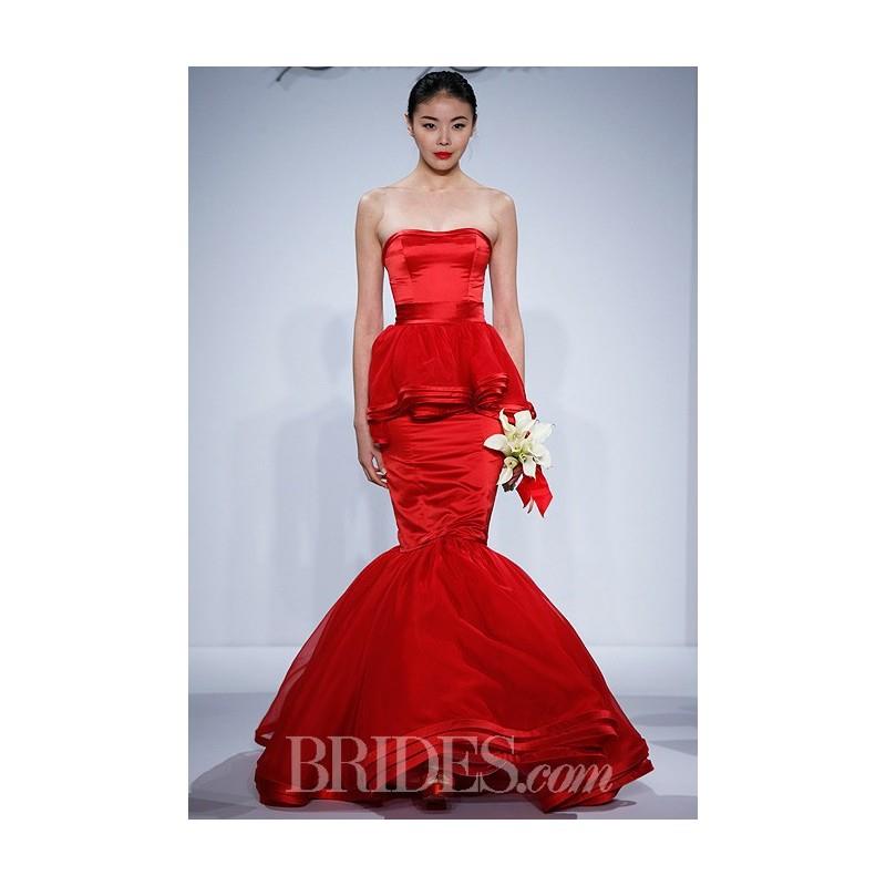 My Stuff, Dennis Basso for Kleinfeld - Spring 2014 - Red Strapless Silk Satin Mermaid Wedding Dress