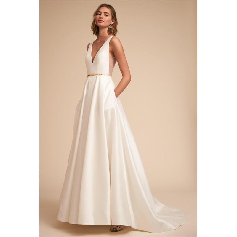 wedding, BHLDN Spring/Summer 2018 Octavia Simple Chapel Train Ivory Aline V-Neck Sleeveless with Sas